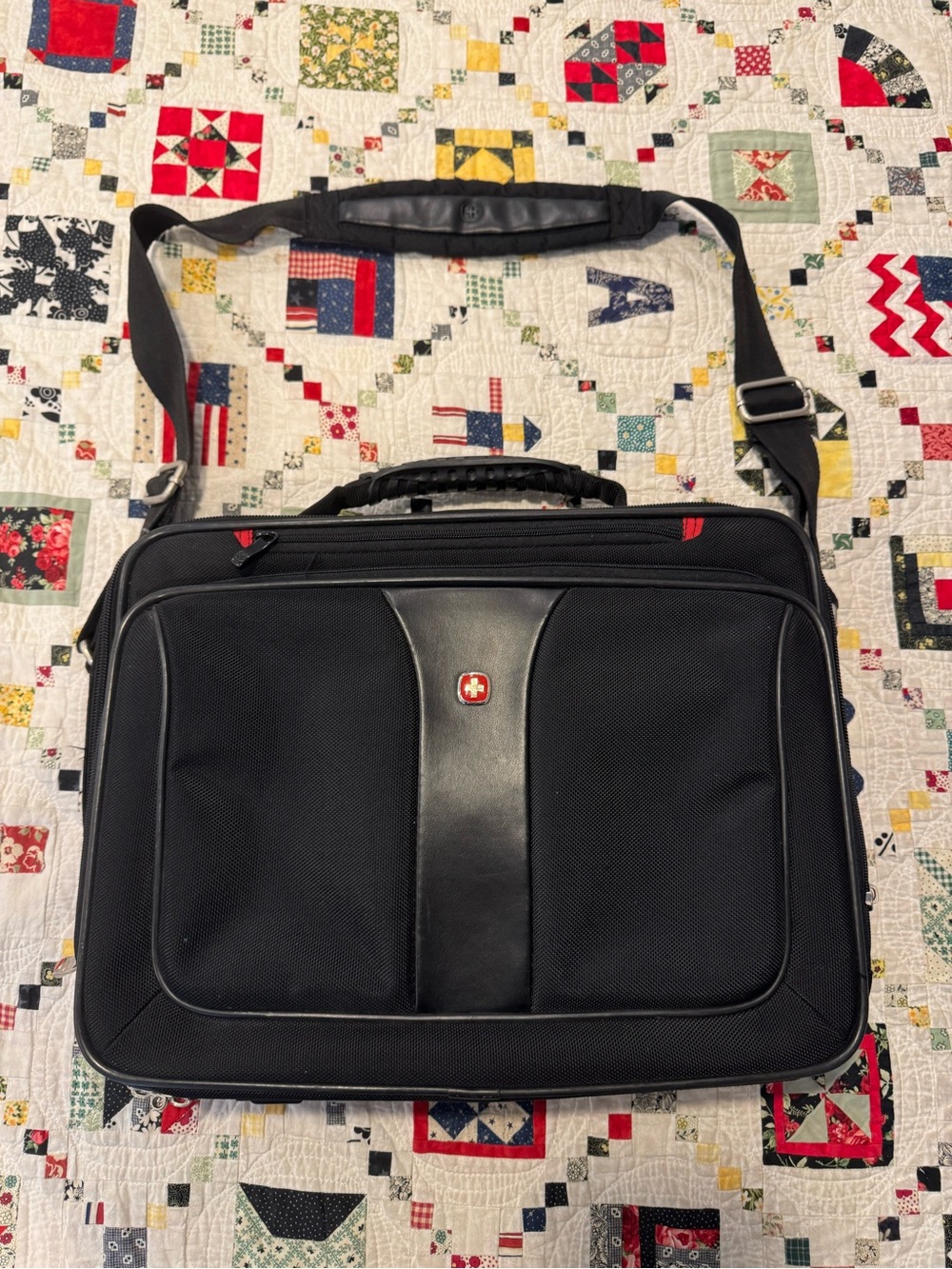 SwissGear Black Laptop Messenger with Red Logo Accents